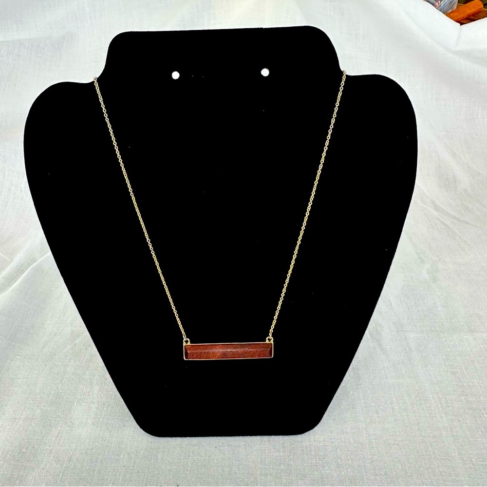 Claire’s Wood Bar Pendant Set in Gold Tone Base Necklace